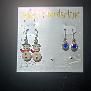 WONDERLAND Snowman and Blue Stone Earrings